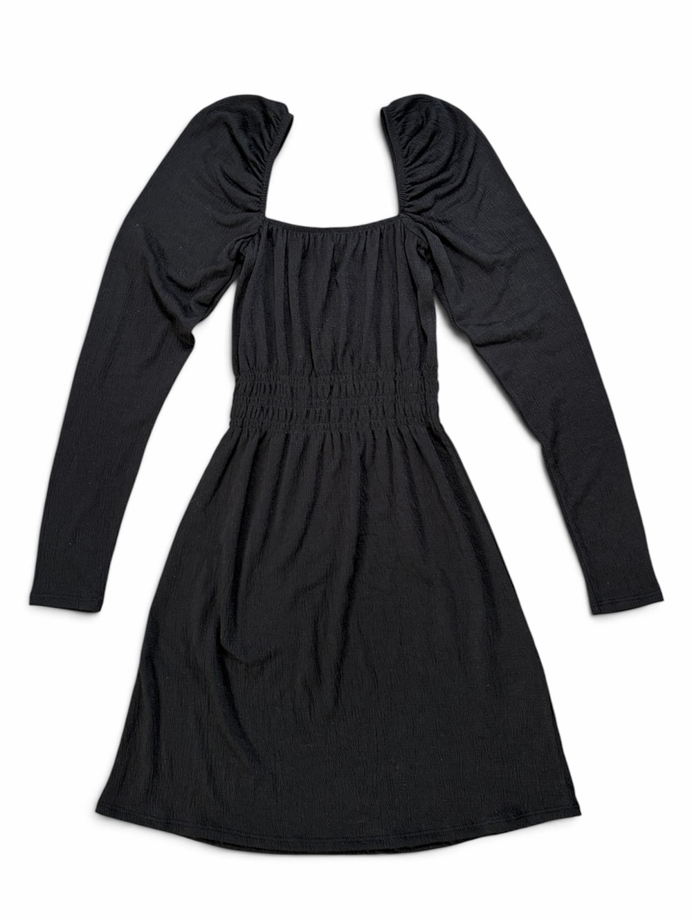 H&M Divided Black Square Neck Puff Sleeve Smocked Mini Dress XS NWT